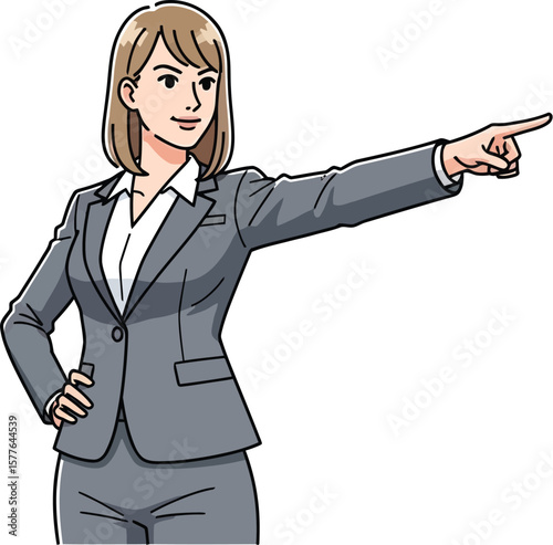 Confident Businesswoman Pointing Professional Female in Suit Indicating Direction with Determination