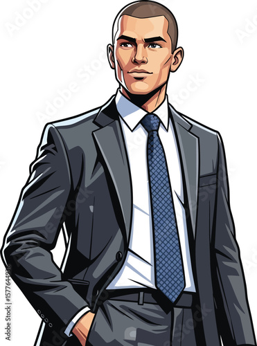 Confident Business Professional A Stylish Illustration of a Man in Suit and Tie