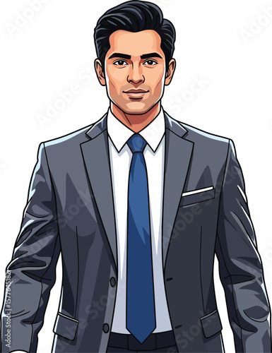 Confident Business Professional A Cartoon Portrait of a Man in a Suit and Tie. A Stylish Avatar for Your Professional Needs.
