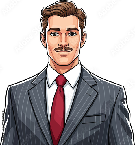 Dapper gentleman in striped suit and red tie, a refined vector illustration showcasing classic style and sophisticated professionalism