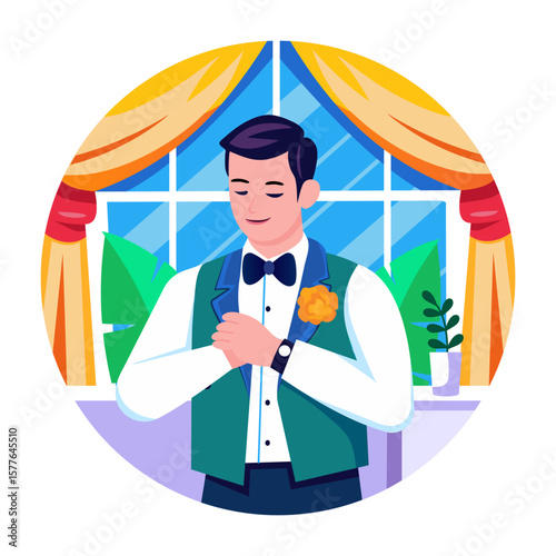 A flat style illustration showing groom