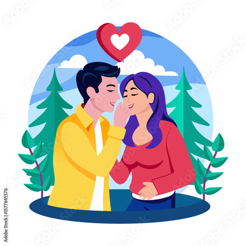 A flat style illustration showing couple romance
