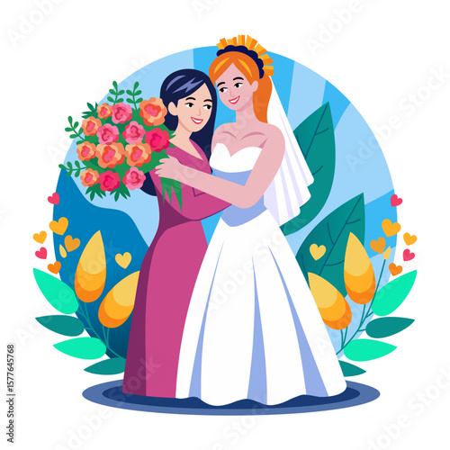 A flat style illustration showing bride sister