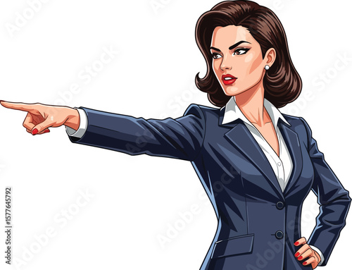 Confident Businesswoman Pointing Professional Vector Illustration for Leadership and Direction