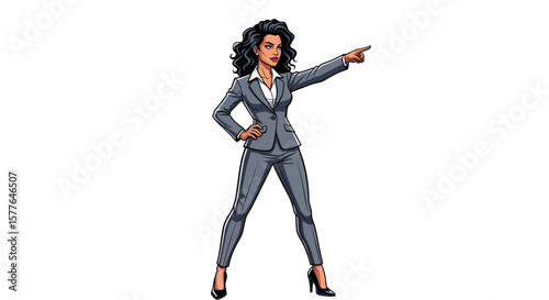 Confident Businesswoman Pointing Forward Vector Illustration for Leadership and Strategy