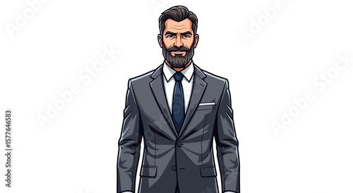 Stylized Businessman with Beard Professional Illustration for Business and Lifestyle Concepts, Featuring a Clean and Modern Design