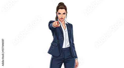 Businesswoman Pointing Assertive Female in Suit for Professional Concepts