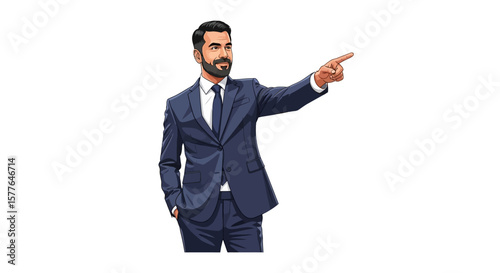 Confident Businessman Pointing Illustration of leadership and direction in corporate ventures and future goals