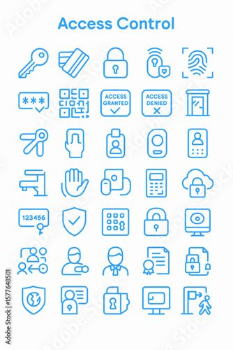 Collection of blue line icons depicting various access control methods.
