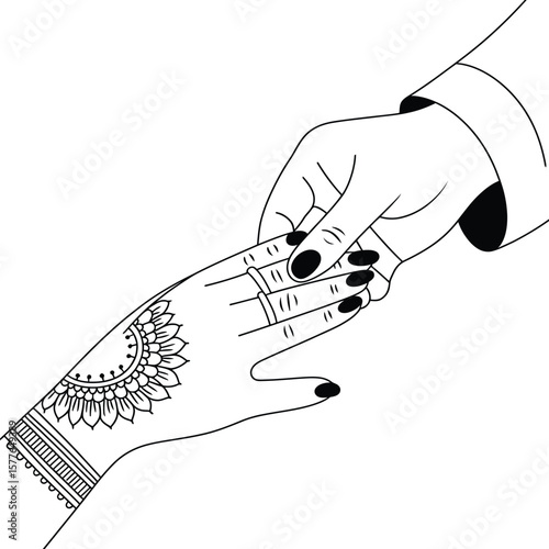 Black and white henna application on hands