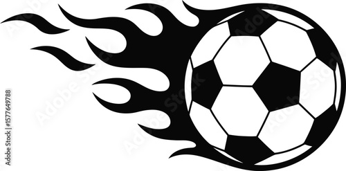 A dynamic graphic design featuring a soccer ball engulfed in stylized flames.
