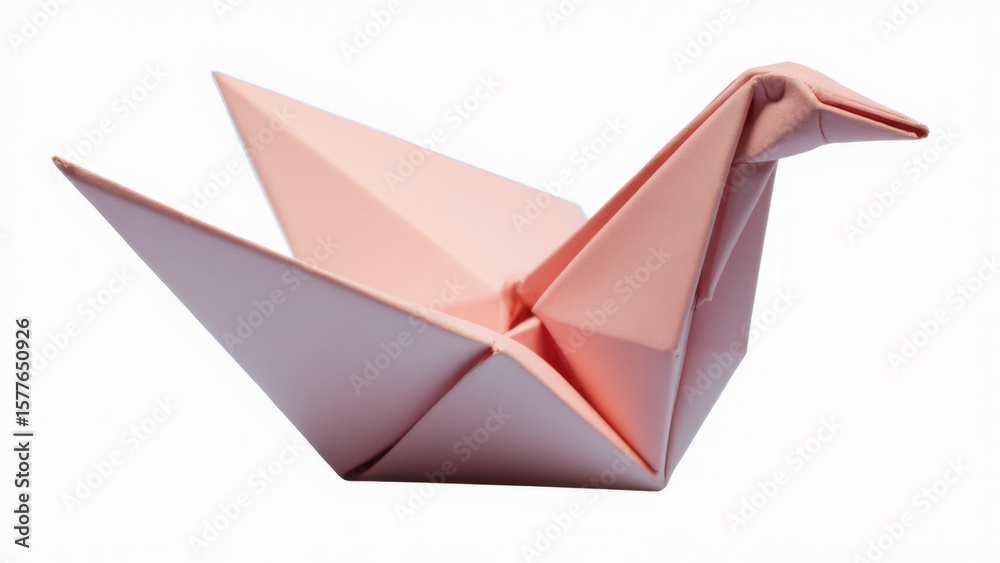 Fototapeta premium Pink Origami Crane: Symbol of Peace, Hope & Longevity - Isolated on White