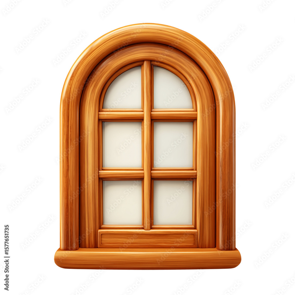 Obraz premium 3d icon of a charming wooden arched window is isolated on transparent background isolated on transparent background