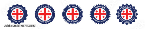 georgia product labels set. georgia flag, premium made in georgia. Labels, seals, stamps, flags, icons