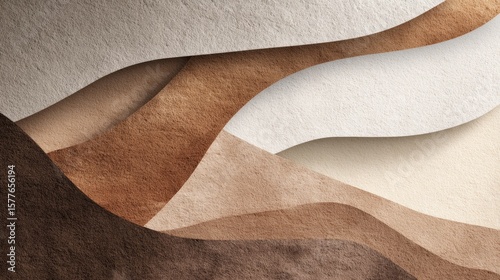 Abstract Waves of Earth Tones in Layered Paper Texture Design