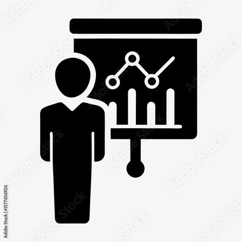 Business Presentation Icon with Analytics Graph and Speaker Silhouette