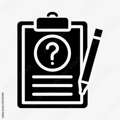 Clipboard with Question Mark and Pencil Icon Representing Survey, Quiz, or Feedback Form