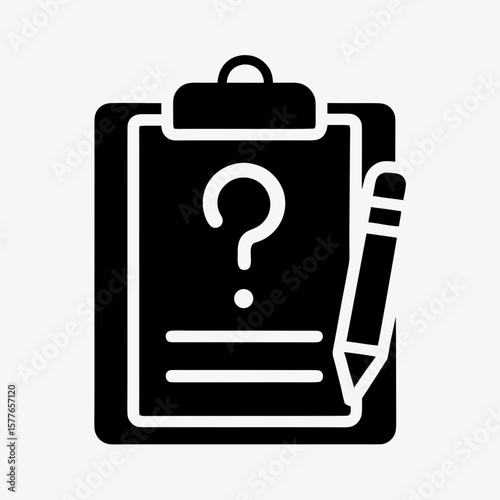 Clipboard with Question Mark and Pencil Icon Representing Survey, Quiz, or Feedback Form