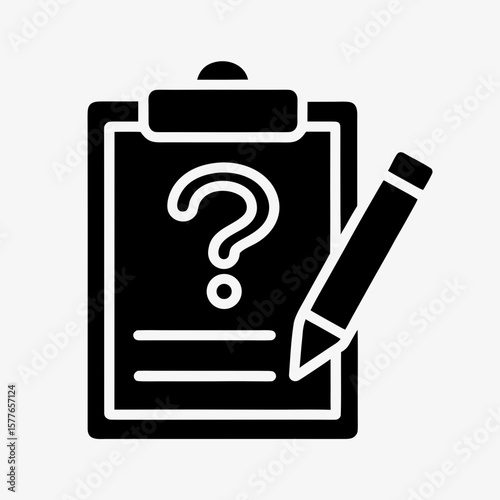 Clipboard with Question Mark and Pencil Icon Representing Survey, Quiz, or Feedback Form