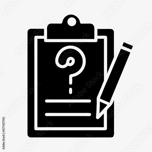 Clipboard with Question Mark and Pencil Icon Representing Survey, Quiz, or Feedback Form