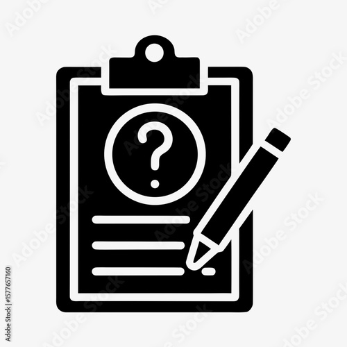 Clipboard with Question Mark and Pencil Icon Representing Survey, Quiz, or Feedback Form