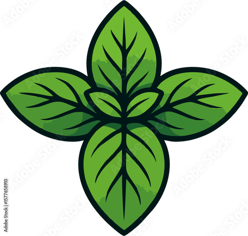 Vector Illustration of Fresh Peppermint Leaves – Bold Green Mint Herb Icon with Clean Lines for Logo or Packaging Design