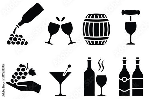 Wine collection beverage and bar icons wine bottle