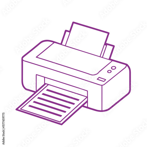 Purple printer outputting documents paper printing