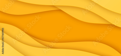 Paper cut 3d abstract yellow background. Vector illustration. Place for text. Summer business presentation design, beach flyer poster. Gold fluid gradient wallpaper. Fresh bright sale banner