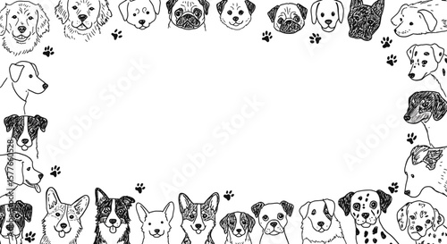 Dog Breed Frame Border with Copy Space, Hand Drawn