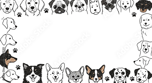Hand-Drawn Dog Breeds Frame: Cute Puppy Illustration Border