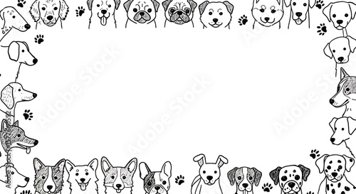 Frame of Cute Dog Breeds Cartoon Sketch Illustration