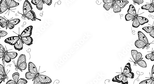 Butterfly Frame Design: Black and White Insects Border Illustration