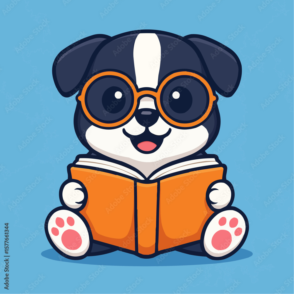 Obraz premium puppy reading book