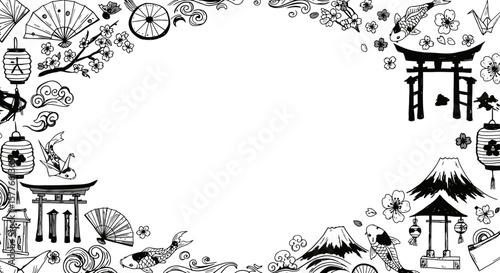 Japanese Traditional Elements Hand Drawn Frame for Text or Image
