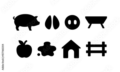 Farm animal icons set in black silhouette style