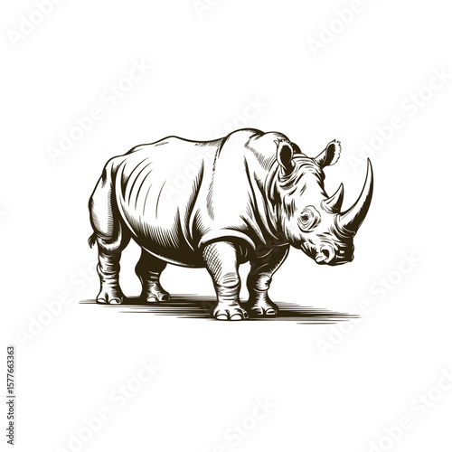 Vintage engraving woodcut Rhinoceros vector illustration art design