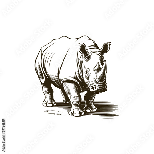 Vintage engraving woodcut Rhinoceros vector illustration art design