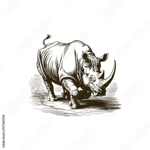 Vintage engraving woodcut Rhinoceros vector illustration art design