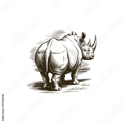 Vintage engraving woodcut Rhinoceros vector illustration art design