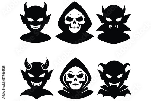 Devil grim reaper vampire icons black white