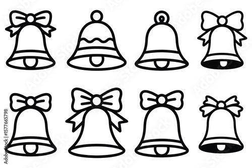Festive bells with bows and decorative bands christmas