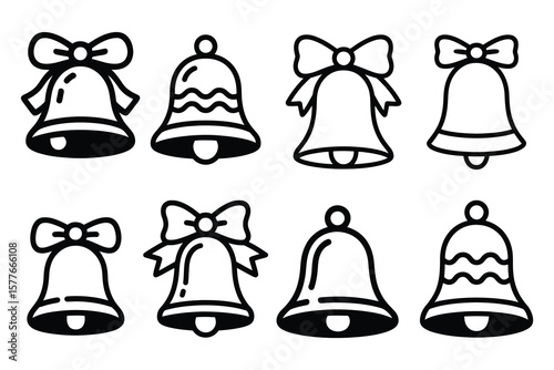 Festive bells with bows and wavy patterns christmas