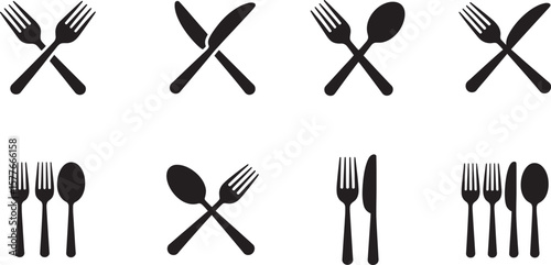 Silhouette Cutlery Icon Set – Fork, Knife, and Spoon Vector Collection for Restaurant and Kitchen Design