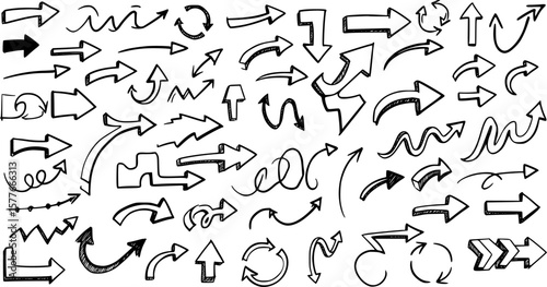 Hand drawn arrow doodle vector. Different arrows pointing set. Design for business plan, education and infographic.
