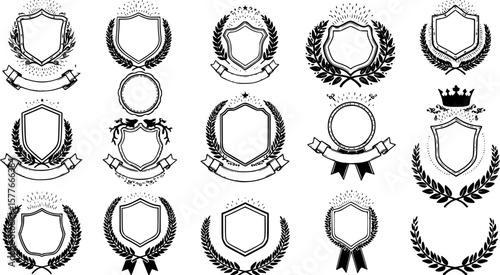 Crest logo element set,Coat of arms,Set of award laurel wreaths and branches,vector illustration.

