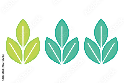 Lime Green Teal Minimalist Leaf Shapes Set leaves