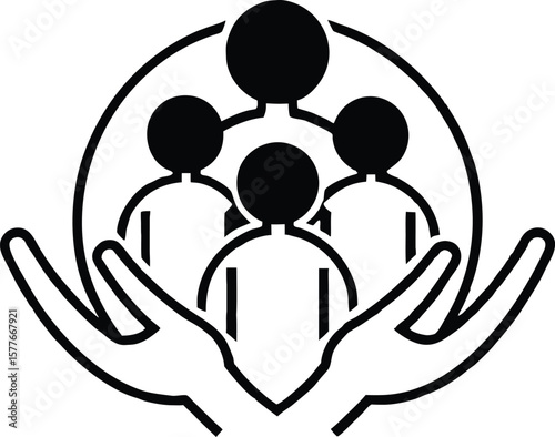 Vector illustration of a group of people holding hands symbolizing teamwork and community