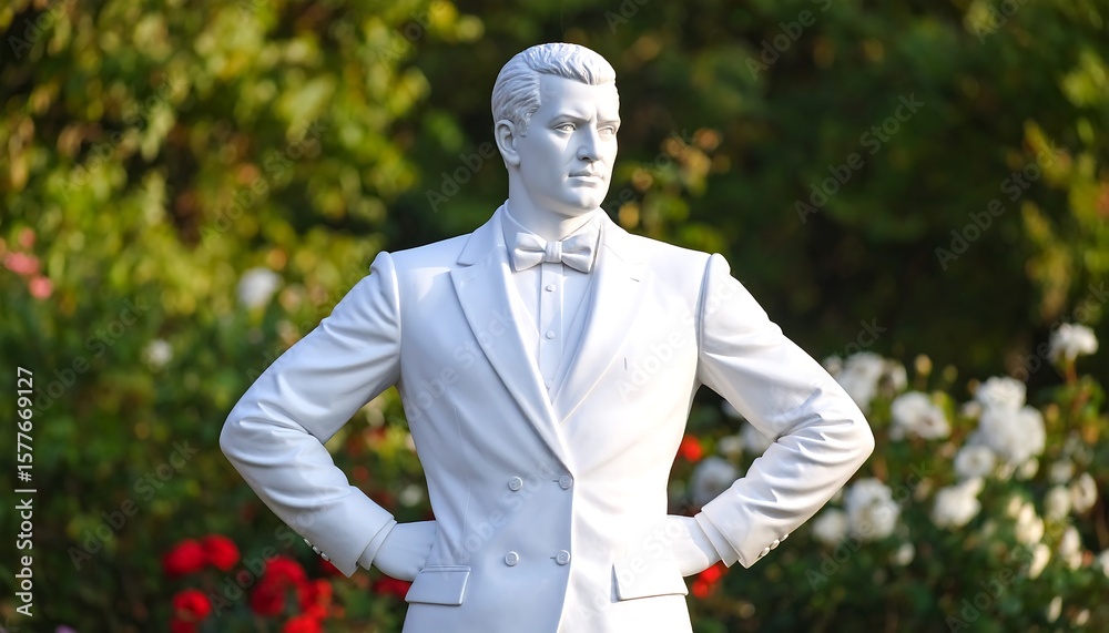 Fototapeta premium White statue of a man in a suit, outdoors
