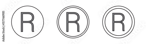Registered icon vector set, intellectual property sign vector, registered trademark icon vector set flat illustration isolated on white background.